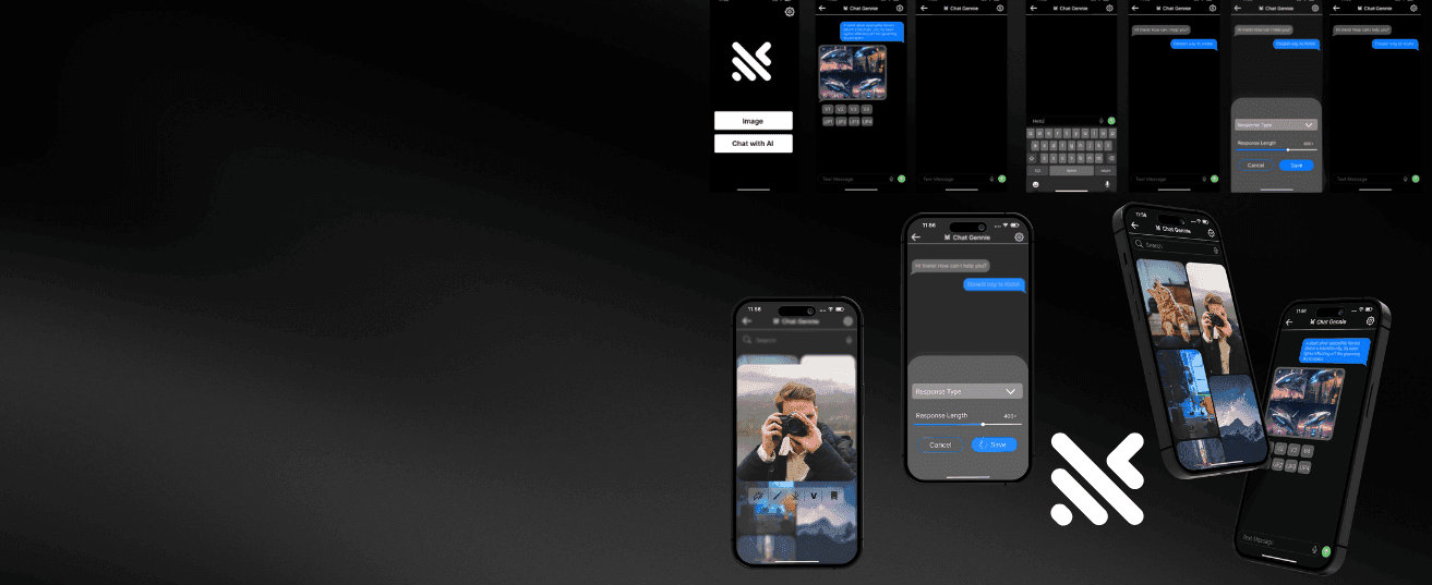 Chat Genie conversational assistant screens across mobile devices